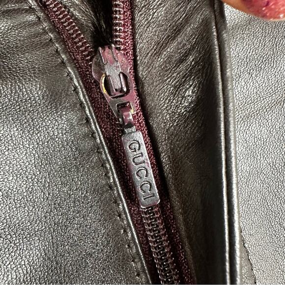 GUCCI Vintage Leather Pants Womens 44/ US 8 Dark Brown Straight Leg - Picture 6 of 11